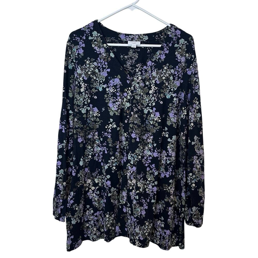 J. Jill Women’s Knit Button Front Floral Blouse Top Size XL Office Church Casual